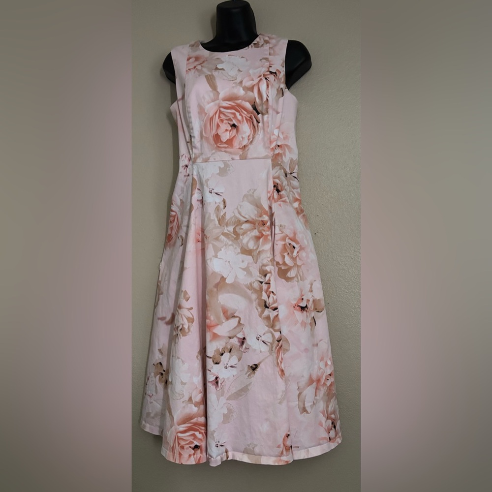 Calvin Klein Pink and Cream A-Line Sleeveless Dress Size S (4/6)